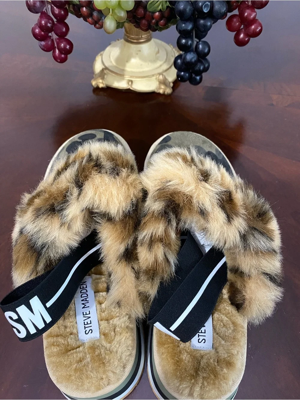 Steve Madden Leopard Faux-Fur Camo Platform Slide Sandals